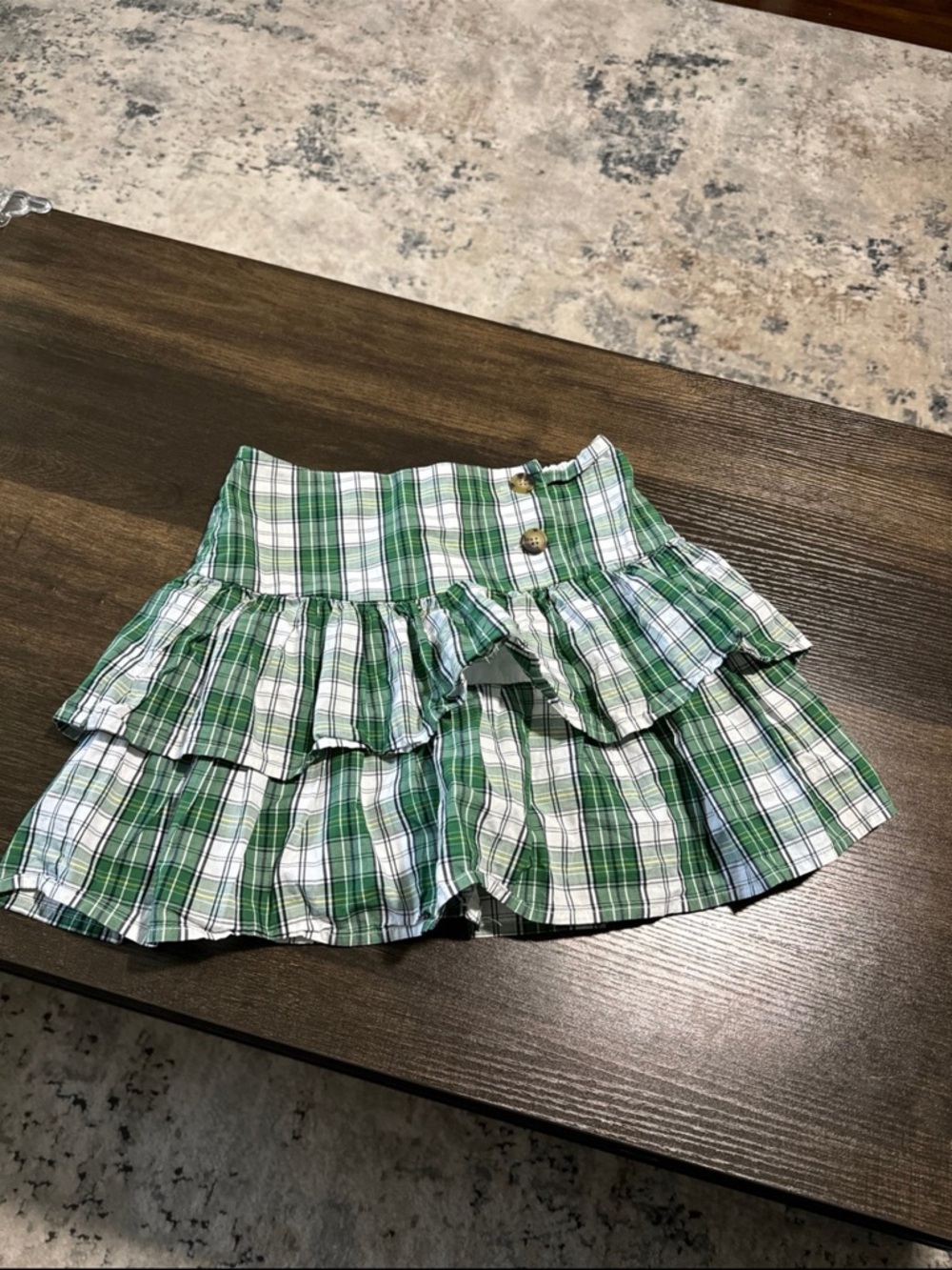 Classic Prep Green and White Plaid Ruffle Skirt